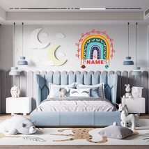 Planets with Night Sky and Colorful Lines Boho Wall Decals with Kids Nam... - £77.58 GBP
