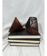 Pair Vtg Blenko MCM 1965 Honey Amber Glass Pyramid Bookend Prism Art 6319 - $209.44