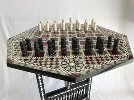 Egyptian Mother of Pearl Inlay Coffee Side Table Chess Game Table, 16" - $520.00