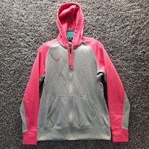 Nike Hoodie Women Small Gray Pink Full Zip Sweater Jacket Sweatshirt Swoosh - £14.52 GBP