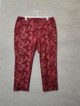 Soft Surroundings Ponte Knit Pants Women 2X Red Gold Floral Pull On Straight Leg - £24.68 GBP