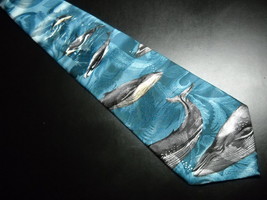 Reed St James Dress Polyester Neck Tie Pod Whales Capering Swirling Blues Ocean - £7.98 GBP