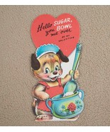 VINTAGE VALENTINE CARD PUPPY DOG WAITRESS FLORAL SUGAR BOWL 1960s - €10,30 EUR