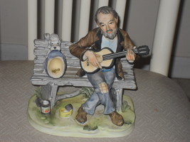 Vintage Lefton Man Playing A Guitar and Dog Begging Porcelain Figurine - £39.95 GBP
