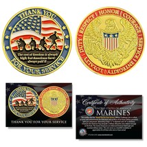 MARINES Thank You For Your Service Heavy 38mm Coin USA Flag &amp; Bald Eagle - $257.44 MXN