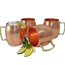 Set of 4 Hammered Copper Mug for Moscow Mules 16 Ounce Pure Copper by Prisha Ind - £28.62 GBP