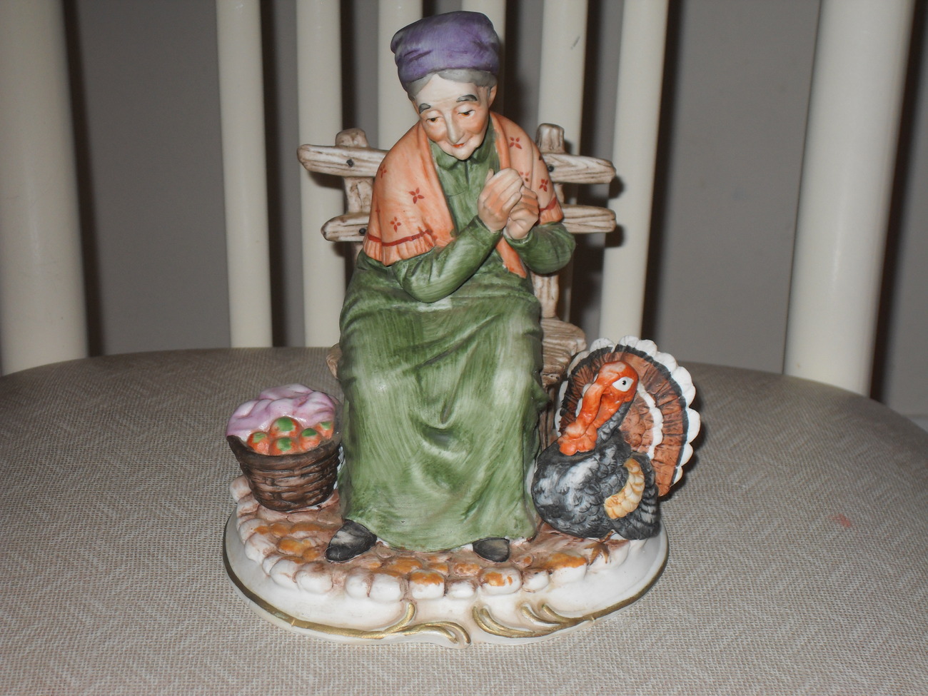 Primary image for Vintage Lefton Woman Sitting On Bench With A Turkey Porcelain Figurine