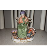 Vintage Lefton Woman Sitting On Bench With A Turkey Porcelain Figurine - £35.13 GBP