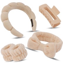 Spa Headband Wristband Set with Hair Clips Skincare Headbands for Washing Face S - £18.14 GBP