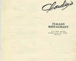Claudio&#39;s Italian Restaurant Menu Beck Avenue Panama City Florida  - £14.19 GBP