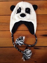 World Market 100% Wool Fleece Lined Panda Bear Head Hat Nepal Ear Flaps - £15.94 GBP