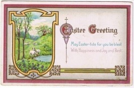 Easter Postcard May Easter Tide For You Be Blest Sheep Meadow Lake Trees - £2.36 GBP