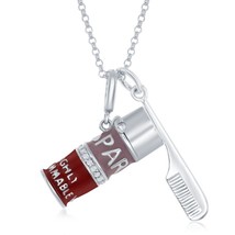 Sterling Silver Pink &amp; Red Enamel Hair Spray &amp; Comb Necklace - £76.17 GBP