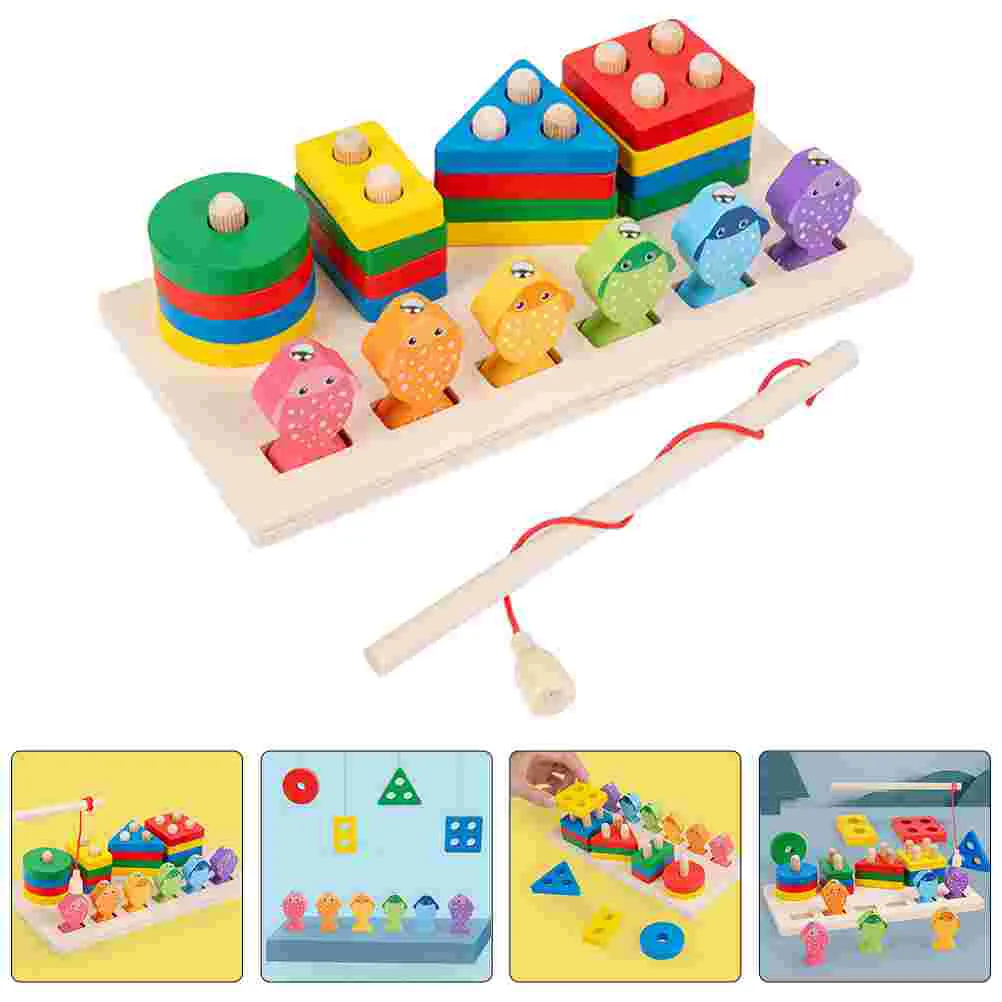 1 Set Wooden Fishing Toy 2-in-1 Cartoon Matching Block Angling Toy for Kids - £14.08 GBP