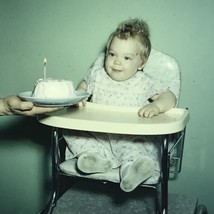 VTG Adorable Baby Birthday Cake Highchair Glass Plate Photo Slide Magic Lantern - £11.06 GBP