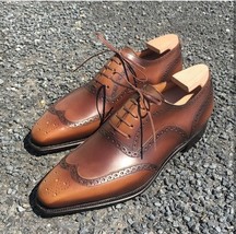 New Men&#39;s Handmade Brown Leather Shoes, Wing Tip Brogue Dress Lace Up Shoes - £107.63 GBP