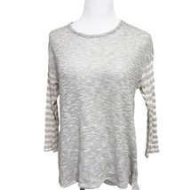 Van Heusen M Medium Sweater Womens Crew Neck 3/4 Stripe Sleeve Gray Gold - $8.99