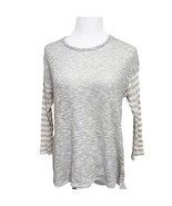 Van Heusen M Medium Sweater Womens Crew Neck 3/4 Stripe Sleeve Gray Gold - £7.05 GBP