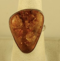 Vintage Sterling Signed 925 Chunky Large Baltic Amber Stone Ring size 8 1/2 - £59.02 GBP