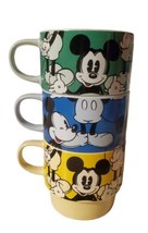 Unique &amp; Rare Walt Disney Mickey Mouse Set Of 3 Stackable Cups Mugs - 3 Colors - £26.64 GBP