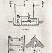 Dredging Machine Woodcut 1852 Victorian Industrial Print Engines Drawing 2 DWS1A - £31.42 GBP