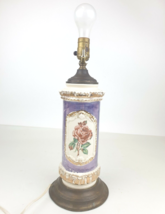 Cylindrical Ceramic Rose Table Lamp Purple/Gold Column Shabby Granny Chic WORKS! - £67.10 GBP