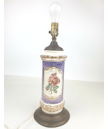 Cylindrical Ceramic Rose Table Lamp Purple/Gold Column Shabby Granny Chi... - £65.78 GBP