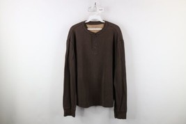 Vintage Eddie Bauer Mens Medium Faded Thermal Waffle Knit Henley T-Shirt Brown - £38.72 GBP