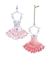 Kurt Adler Set Of 2 PINK/IVORY Clear Acrylic 5&quot; Ballet Dress Christmas Ornament - £15.63 GBP