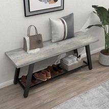 Oastreeful Grey Storage Bench Industrial Rustic Wooden And Metal Entryway Shoe - £101.95 GBP