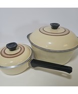 Vintage Set Of Club Stock Sauce Dutch Oven Pot Almond Brown Stripe With ... - €27,71 EUR
