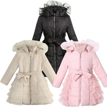 RH Winter Kids Girls Padded Quilted ZipUp Coat Ruffled Jacket Vest Hooded RH1395 - £55.94 GBP