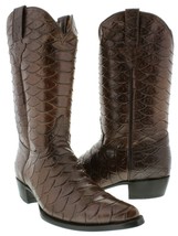 Mens Leather Cowboy Boots Brown Snake Print Western Rodeo Size 12.5, 13.5 - £140.80 GBP