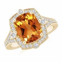 ANGARA Art Deco Inspired Cushion Citrine Ring with Diamond Halo - £1,047.41 GBP