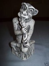 Figurine Statute Monkey Grey &amp; White Resin? Sitting On Stump Chewing On ... - $9.95