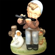 Vintage Napcoware Boy Playing Flute w/ Dancing Duck Figurine Japan Numbered - £19.37 GBP