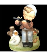 Vintage Napcoware Boy Playing Flute w/ Dancing Duck Figurine Japan Numbered - £18.96 GBP