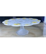 Frosted Glass Cake/Cupcake Stand Pedestal Hand-painted Yellow Flowers 11... - €16,44 EUR
