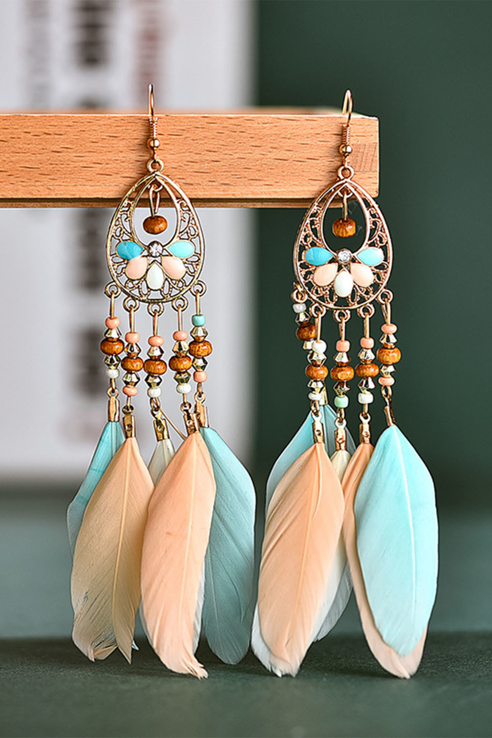 Multicolor Bohemian Hollow-out Feather Tassel Earrings - $2.07