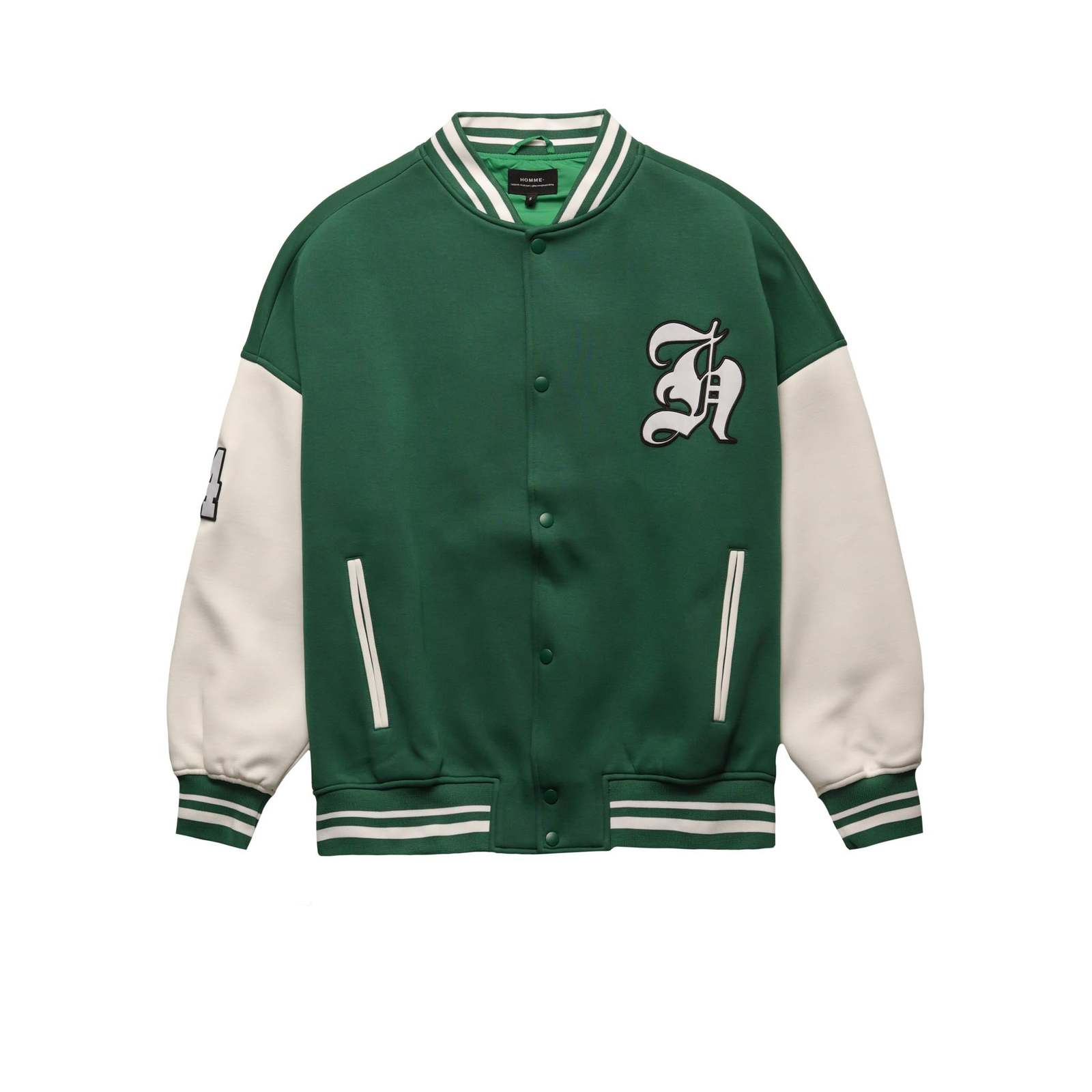 Homme+ Knit-Inspired Rib Knitt Unisex Green Fleece Varsity Jacket - $39.00+