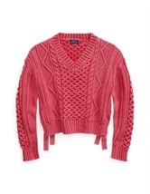 NWT Polo Ralph Lauren Aran-Knit Cotton V-Neck Sweater in Washed Hot Pink XL - $100.00