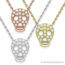 Skull Charm Cubic Zirconia CZ Crystal Pendant Chain Necklace 925 Sterling Silver - £18.97 GBP