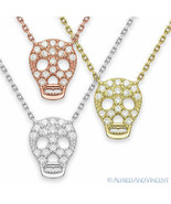 Skull Charm Cubic Zirconia CZ Crystal Pendant Chain Necklace 925 Sterlin... - $643.38 MXN