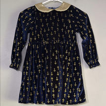 Blue and Gold Velvet A-line Dress with Bishop Sleeves - $15.68