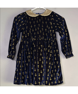 Blue and Gold Velvet A-line Dress with Bishop Sleeves - $298.53 MXN