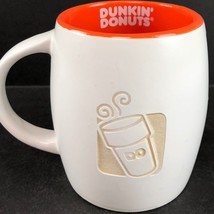 Dunkin Donuts Etched Lefty Coffee Mug Cup 14oz Orange White Bulbous 2012 - £13.70 GBP