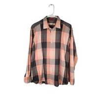 Tommy Bahama Mens Button Down Shirt Orange Gray Plaid Large Cotton/Silk - $27.36