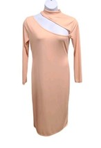 Boohoo Midi Dress Womens 14 Peach Ribbed Knit Cut Out High Neck Bodycon  - £11.05 GBP