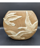 Antique Phoenix Glass Pillow Vase Cream White  3D Geese Swans Flying - $86.06