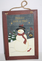 Wooden Merry Christmas Snowman Painting Holiday Decoration Hanging Sign ... - $8.32
